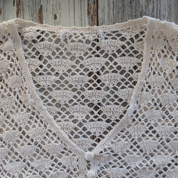 Handmade Crochet Cropped Cardigan White Women's Small - Picture 5 of 6